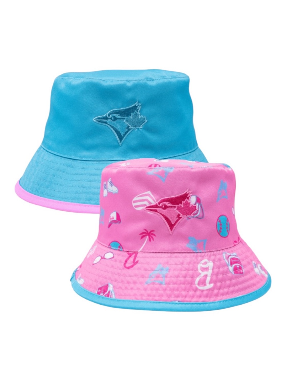 New Toronto Blue Jays Reversible Barbie Bucket Hat - Pink & Turquoise Baseball